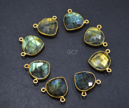 Labradorite Faceted Heart Shape Connector , Labradorite Heart Shape Double Bail Bezel Connector , Sold By Piece , 16 mm , RB-7145