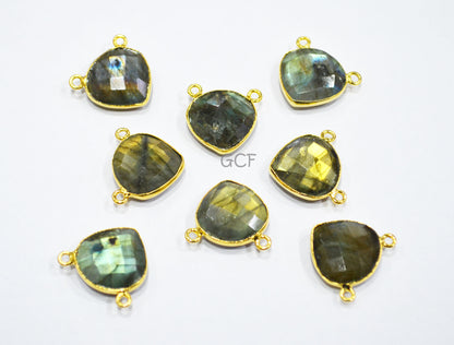 Labradorite Faceted Heart Shape Connector , Labradorite Heart Shape Double Bail Bezel Connector , Sold By Piece , 16 mm , RB-7145