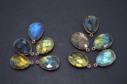 Flashy Labradorite Faceted Egg Shape Connector , Sold By Piece , 16x20 mm , RB-7149