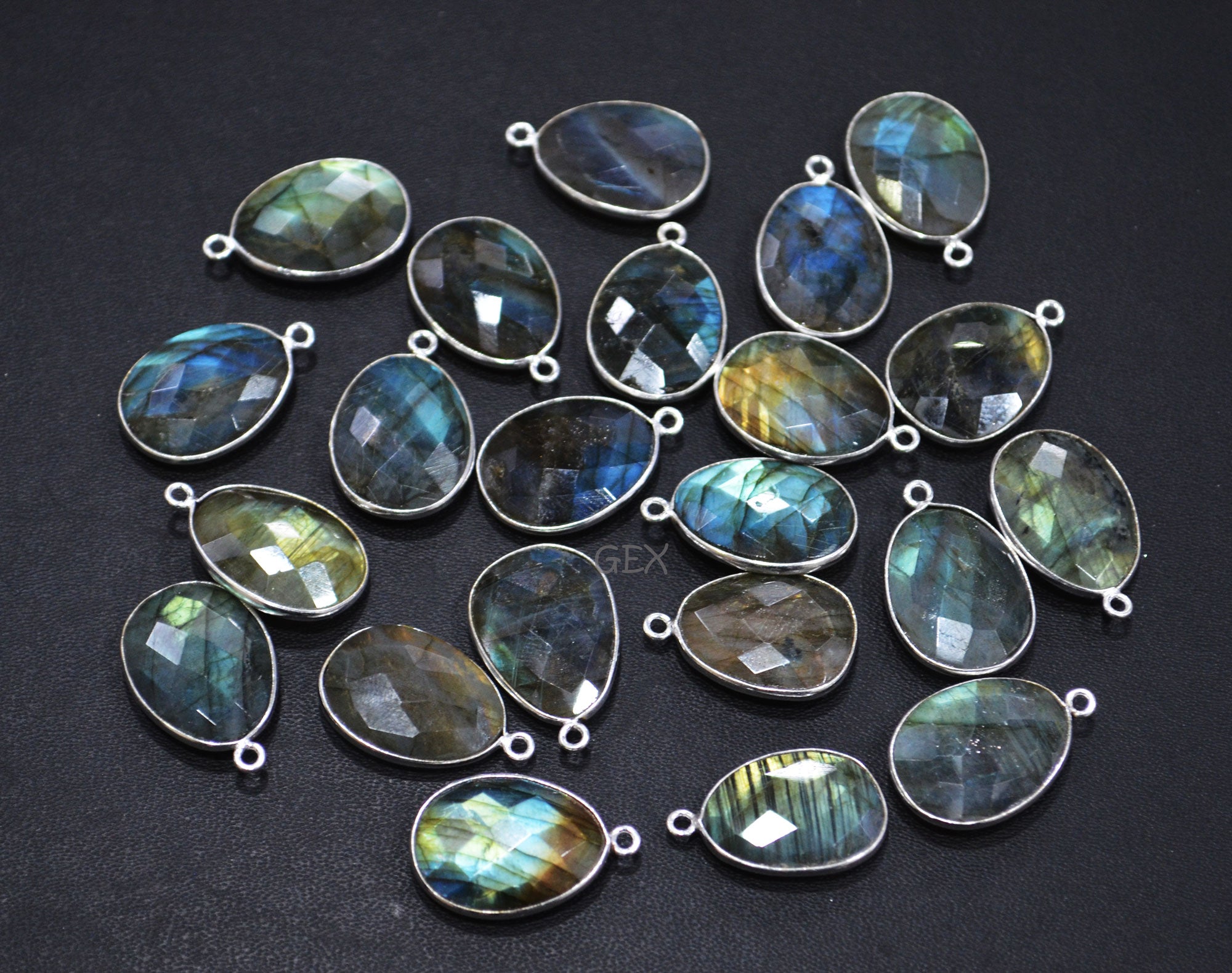 Flashy Labradorite Faceted Egg Shape Connector , Sold By Piece , 16x20 mm , RB-7149