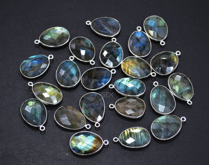 Flashy Labradorite Faceted Egg Shape Connector , Sold By Piece , 16x20 mm , RB-7149