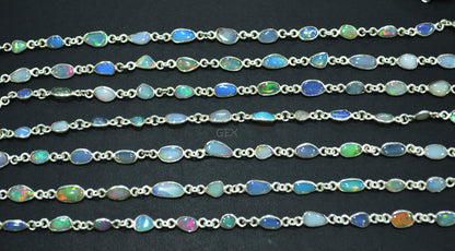 Ethiopian Opal Free Form Shape Smooth Connector Chain , 4 - 9 mm , RB-7152