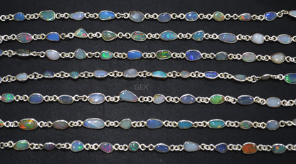 Ethiopian Opal Free Form Shape Smooth Connector Chain , 4 - 9 mm , RB-7152