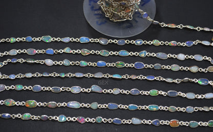 Ethiopian Opal Free Form Shape Smooth Connector Chain , 4 - 9 mm , RB-7152