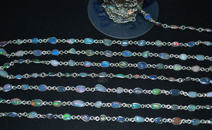 Ethiopian Opal Free Form Shape Smooth Connector Chain , 4 - 9 mm , RB-7152