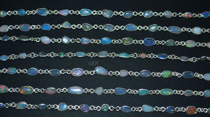Ethiopian Opal Free Form Shape Smooth Connector Chain , 4 - 9 mm , RB-7152