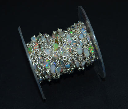 Ethiopian Opal Free Form Shape Smooth Connector Chain , 4 - 9 mm , RB-7152