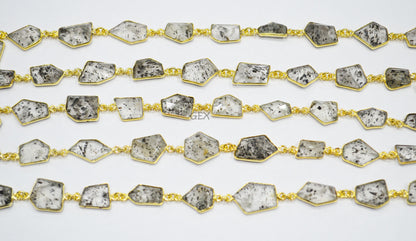 Natural Black Berry Dot Rutile Faceted Fancy Cut Shape Connector Chain , 10 - 16 mm , RB-7153