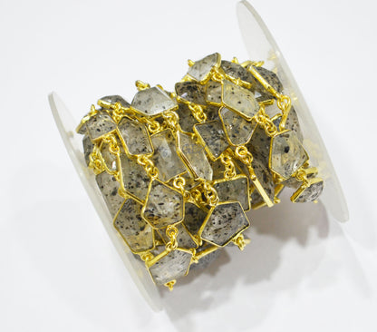 Natural Black Berry Dot Rutile Faceted Fancy Cut Shape Connector Chain , 10 - 16 mm , RB-7153