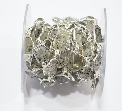 Natural Black Berry Dot Rutile Faceted Fancy Cut Shape Connector Chain , 10 - 16 mm , RB-7153