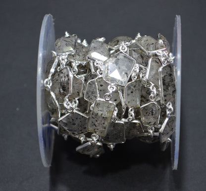 Natural Black Berry Dot Rutile Faceted Fancy Cut Shape Connector Chain , 10 - 16 mm , RB-7153