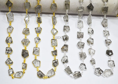 Natural Black Berry Dot Rutile Faceted Fancy Cut Shape Connector Chain , 10 - 16 mm , RB-7153