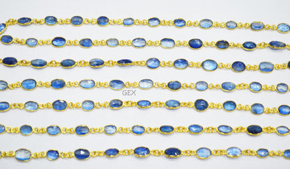 Natural Himalayan Blue Kyanite Faceted Free Form Shape Connector Chain , 7 - 10 mm , RB-7154