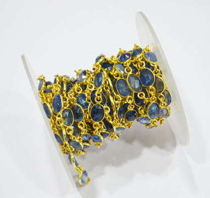 Natural Himalayan Blue Kyanite Faceted Free Form Shape Connector Chain , 7 - 10 mm , RB-7154