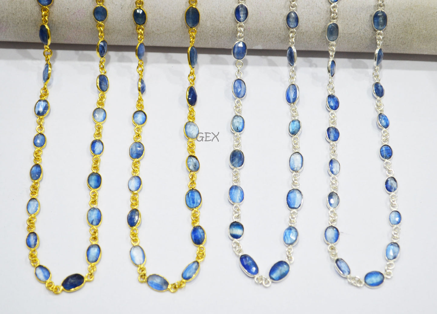 Natural Himalayan Blue Kyanite Faceted Free Form Shape Connector Chain , 7 - 10 mm , RB-7154