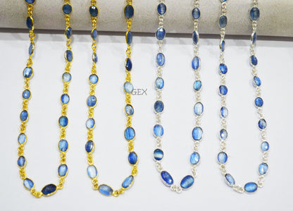 Natural Himalayan Blue Kyanite Faceted Free Form Shape Connector Chain , 7 - 10 mm , RB-7154