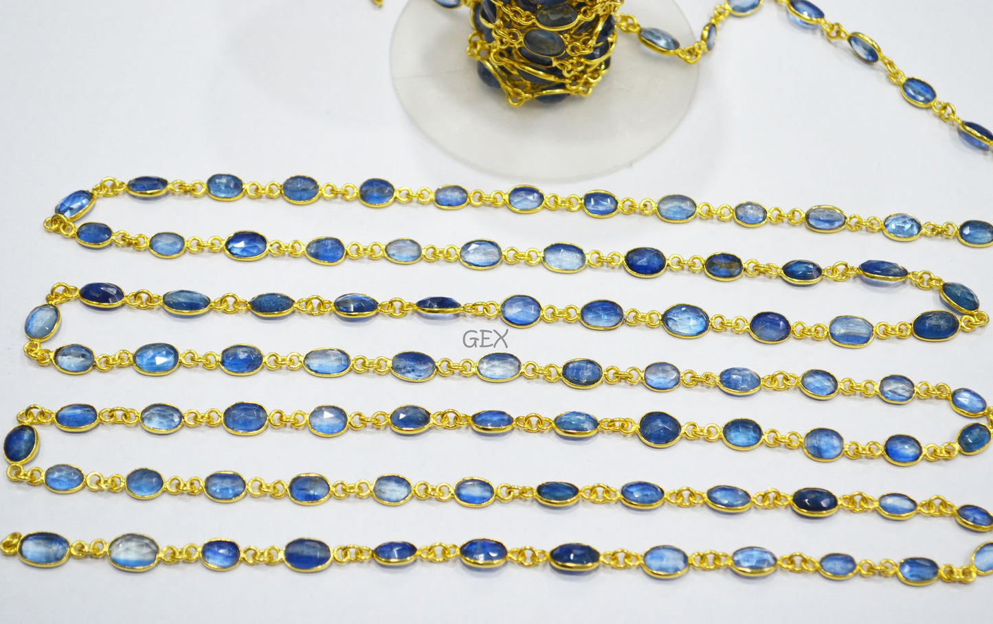 Natural Himalayan Blue Kyanite Faceted Free Form Shape Connector Chain , 7 - 10 mm , RB-7154