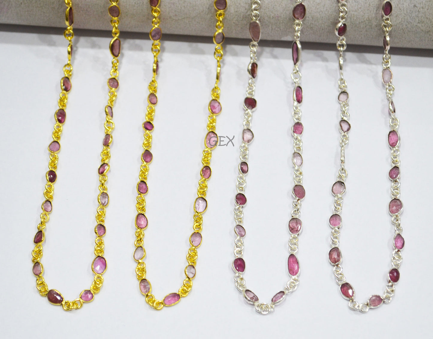 Natural Pink Tourmaline Faceted Free Form Shape Connector Chain , 5 - 7 mm , RB-7155