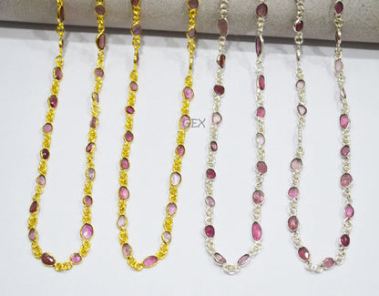 Natural Pink Tourmaline Faceted Free Form Shape Connector Chain , 5 - 7 mm , RB-7155