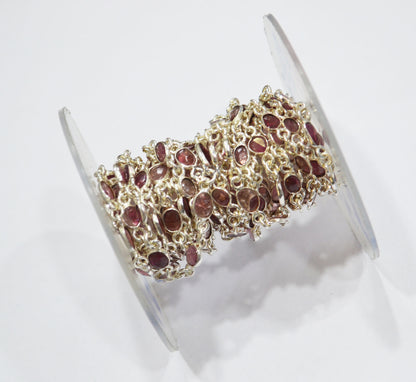 Natural Pink Tourmaline Faceted Free Form Shape Connector Chain , 5 - 7 mm , RB-7155