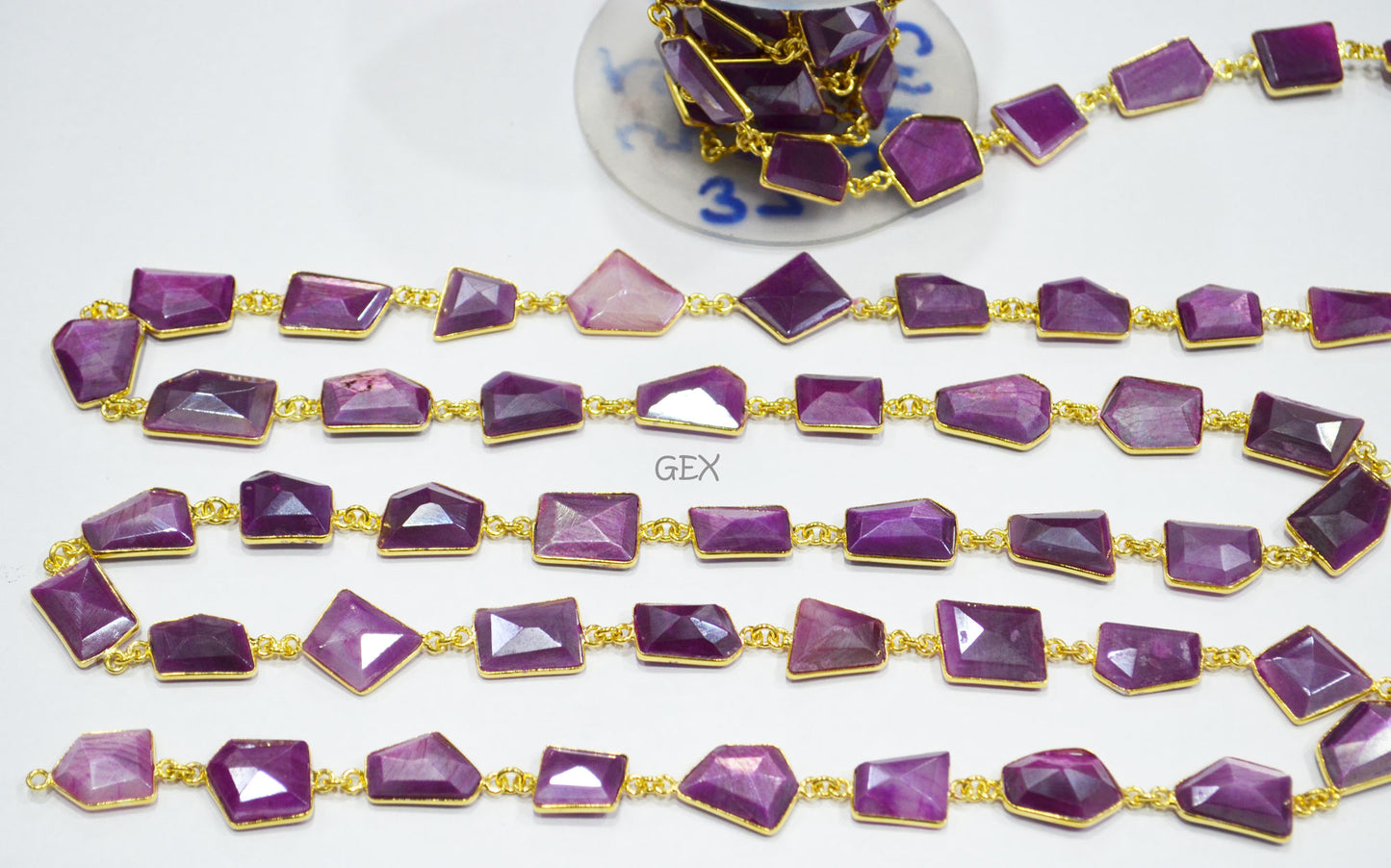 Lavender Colored Moonstone Faceted Fancy Cut Shape Connector Chain , 11x13 - 15x19 mm , RB-7156