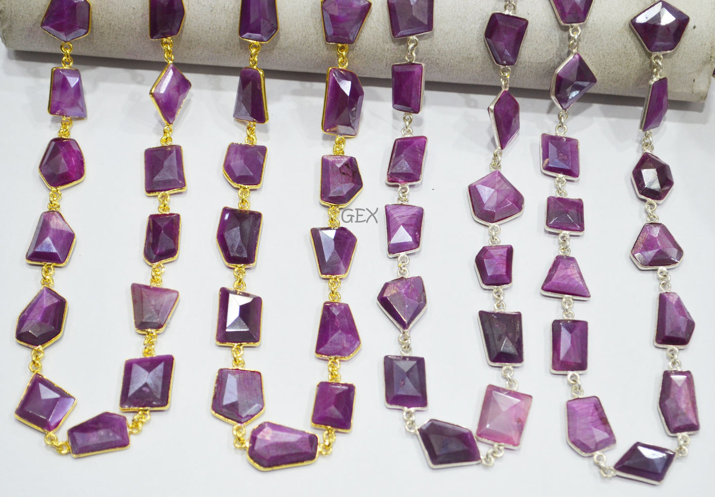 Lavender Colored Moonstone Faceted Fancy Cut Shape Connector Chain , 11x13 - 15x19 mm , RB-7156