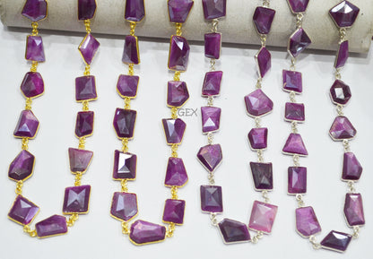 Lavender Colored Moonstone Faceted Fancy Cut Shape Connector Chain , 11x13 - 15x19 mm , RB-7156