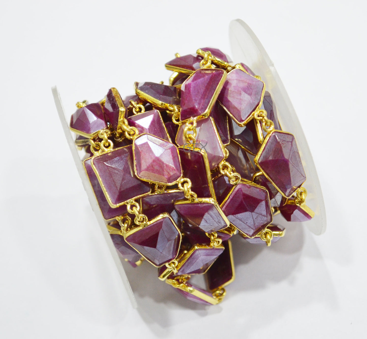 Ruby Colored Moonstone Faceted Fancy Cut Shape Connector Chain , 11x14 - 16x20 mm , RB-7157