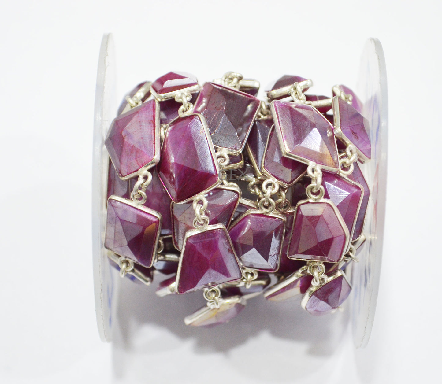 Ruby Colored Moonstone Faceted Fancy Cut Shape Connector Chain , 11x14 - 16x20 mm , RB-7157