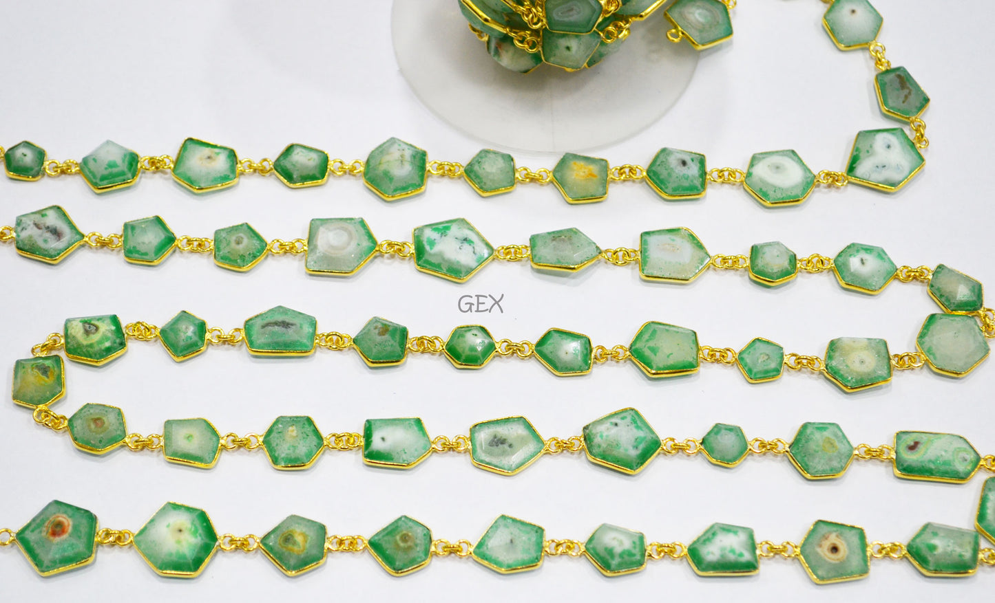 Green Solar Quartz Faceted Fancy Cut Shape Connector Chain , 9x12 - 15x17 mm , RB-7160