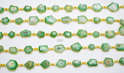Green Solar Quartz Faceted Fancy Cut Shape Connector Chain , 9x12 - 15x17 mm , RB-7160