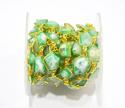 Green Solar Quartz Faceted Fancy Cut Shape Connector Chain , 9x12 - 15x17 mm , RB-7160