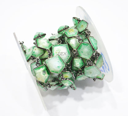 Green Solar Quartz Faceted Fancy Cut Shape Connector Chain , 9x12 - 15x17 mm , RB-7160
