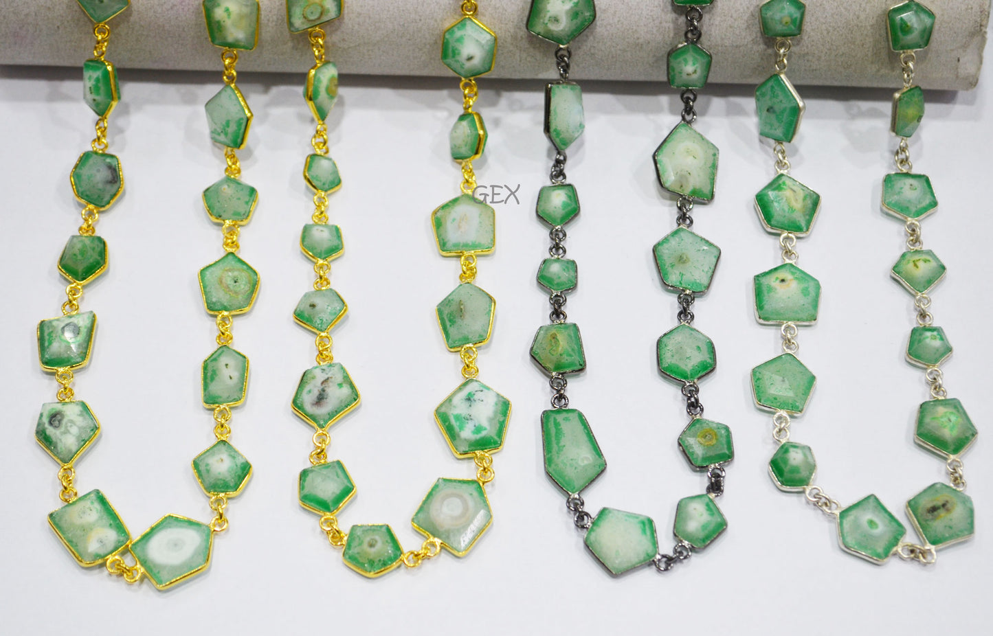 Green Solar Quartz Faceted Fancy Cut Shape Connector Chain , 9x12 - 15x17 mm , RB-7160