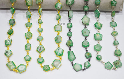 Green Solar Quartz Faceted Fancy Cut Shape Connector Chain , 9x12 - 15x17 mm , RB-7160