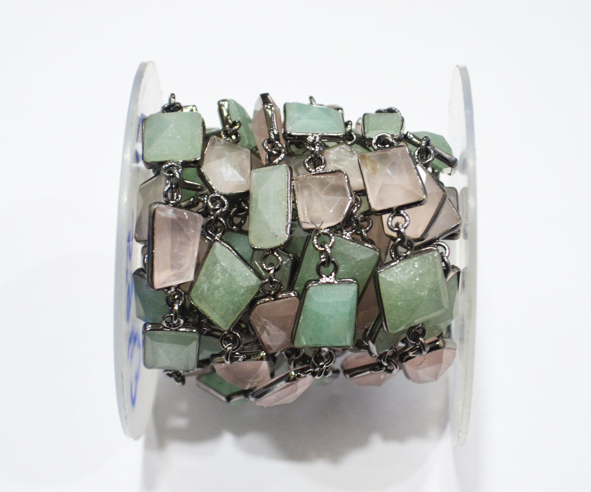 Rose Quartz And Grape Aventurine Faceted Fancy Cut Shape Connector Chain , 9x12 - 17x20 mm , RB-7161