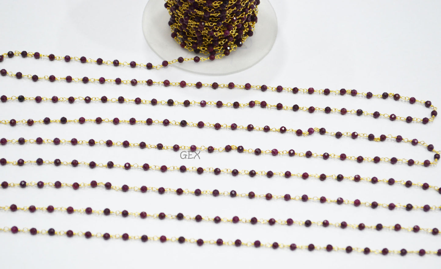 Dyed Ruby Faceted Round Shape Rosary Beaded Chain , 3 mm , RB-7163