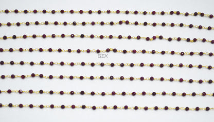 Dyed Ruby Faceted Round Shape Rosary Beaded Chain , 3 mm , RB-7163