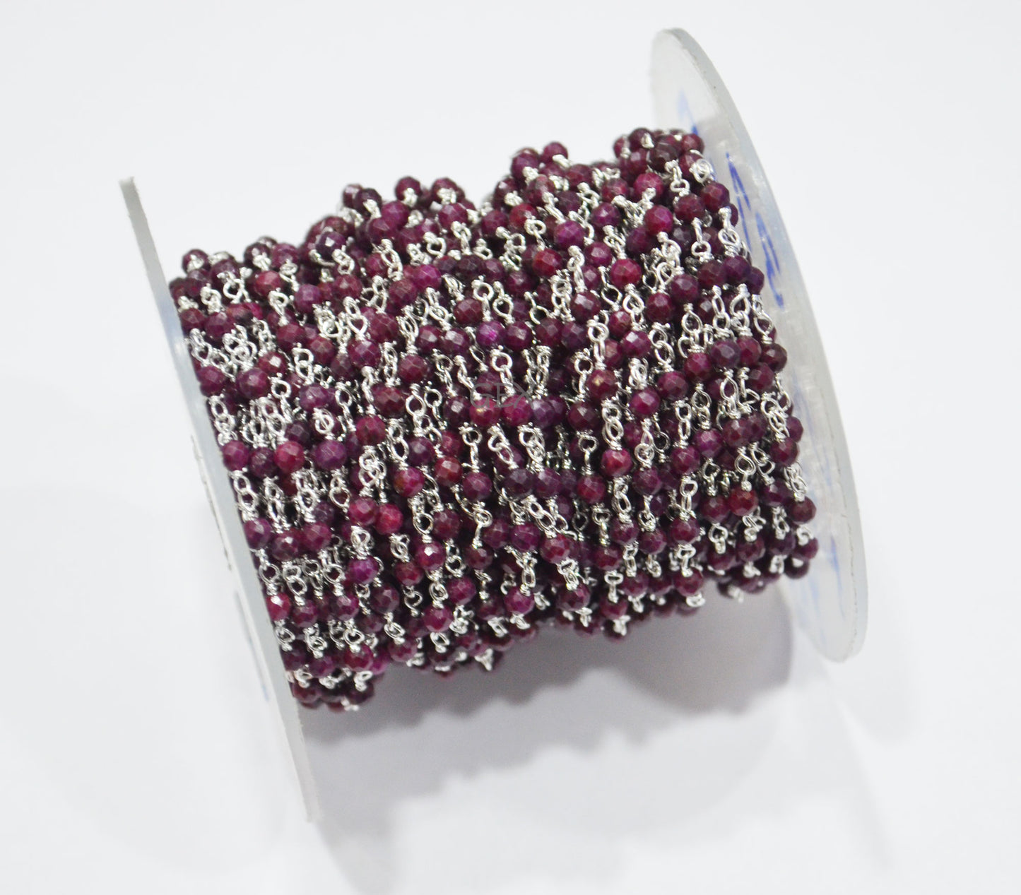 Dyed Ruby Faceted Round Shape Rosary Beaded Chain , 3 mm , RB-7163