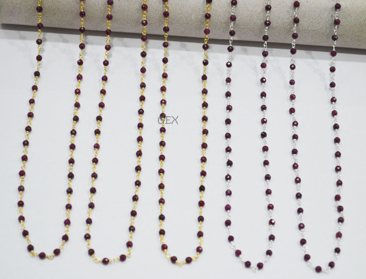 Dyed Ruby Faceted Round Shape Rosary Beaded Chain , 3 mm , RB-7163