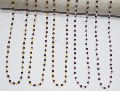 Dyed Ruby Faceted Round Shape Rosary Beaded Chain , 3 mm , RB-7163