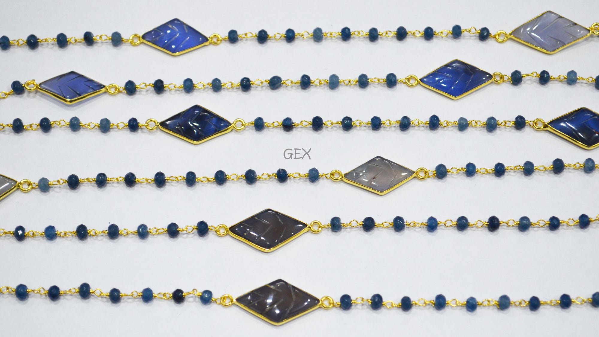 Iolite Jade Faceted Rondelle Shape Rosary Beaded Chain , Iolite Chalcedony Carved Diamond Shape Connector Wire Wrapped Chain , 4 mm , RB-7168