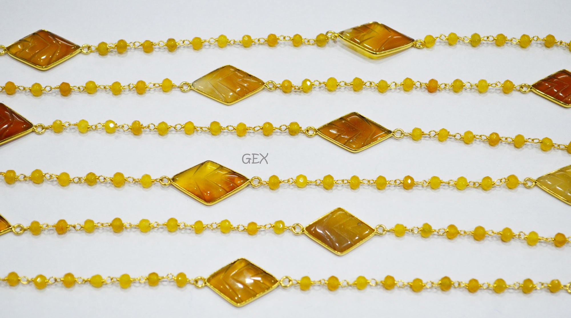 Yellow Jade Faceted Rondelle Shape Rosary Beaded Chain , Yellow Chalcedony Carved Diamond Shape Connector Wire Wrapped Chain , 4 mm , RB-7169