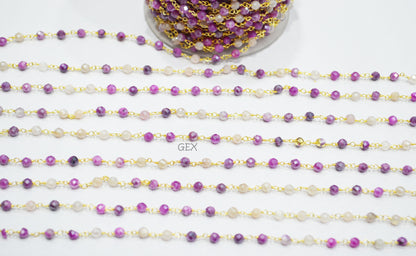 Shaded Pink Moonstone And White Moonstone Faceted Round Shape Rosary Beaded Chain , 4 mm , RB-7170