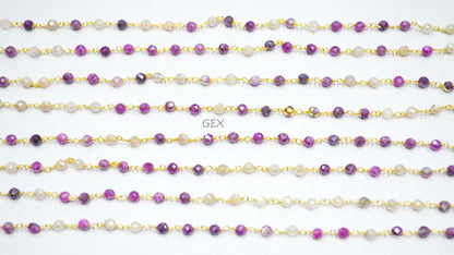 Shaded Pink Moonstone And White Moonstone Faceted Round Shape Rosary Beaded Chain , 4 mm , RB-7170