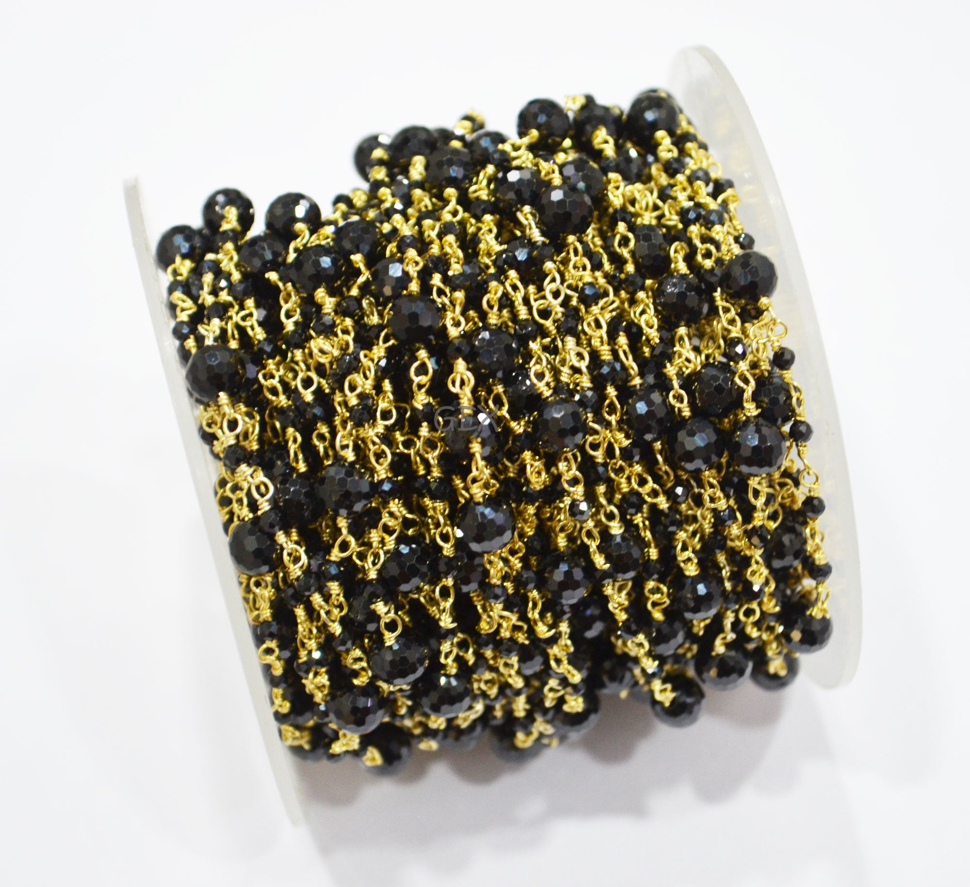 Black Spinel Faceted Round Shape Rosary Beaded Chain , 2 - 6 mm , RB-7171