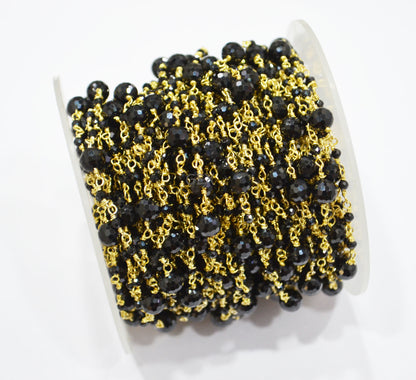 Black Spinel Faceted Round Shape Rosary Beaded Chain , 2 - 6 mm , RB-7171