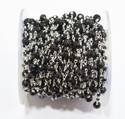 Black Spinel Faceted Round Shape Rosary Beaded Chain , 2 - 6 mm , RB-7171