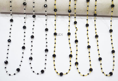 Black Spinel Faceted Round Shape Rosary Beaded Chain , 2 - 6 mm , RB-7171