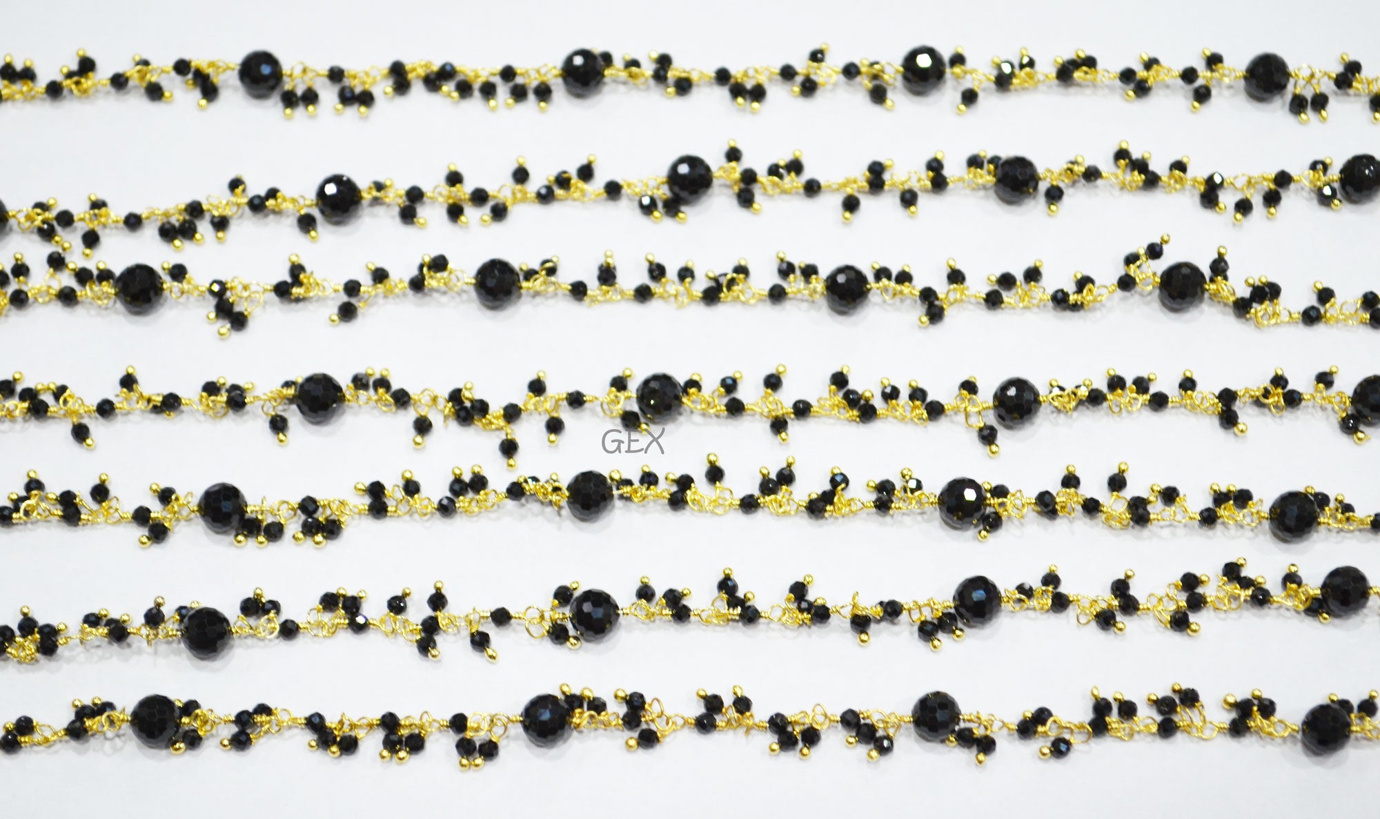 Black Spinel Faceted Round Shape Dangling Chain , 2 - 6 mm , RB-7172